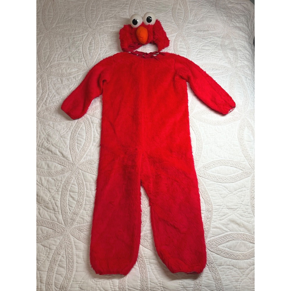 Vintage Sesame Street Elmo Costume Red Fuzzy Plush Jumpsuit Kids Unisex 2-4